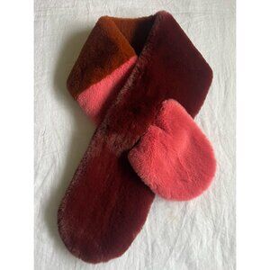 Echo Pull-Through Faux Fur Tri-Color Scarf Rose/Rust/Maroon